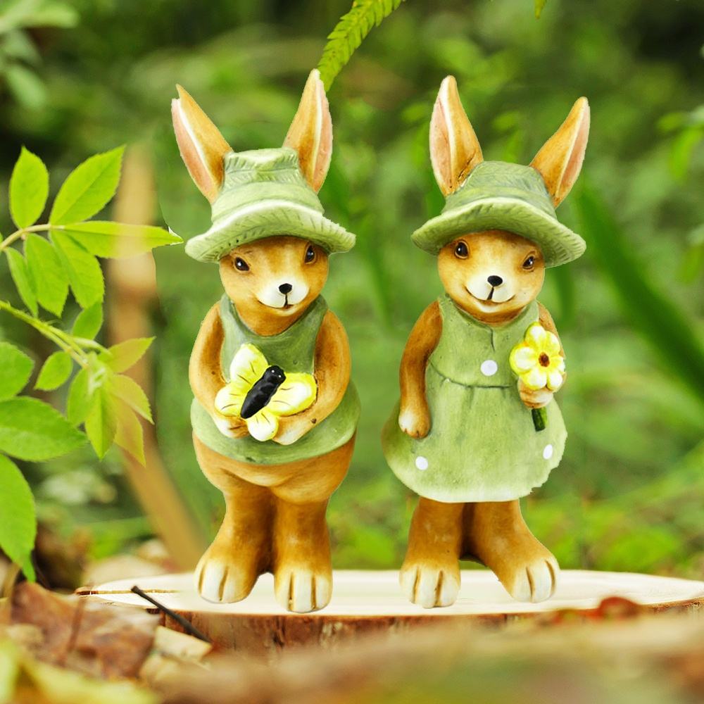 Wholesale Customized Cute Ceramic Rabbit Figurines For Garden Lawn Handmade Tabletop Ornament Decor