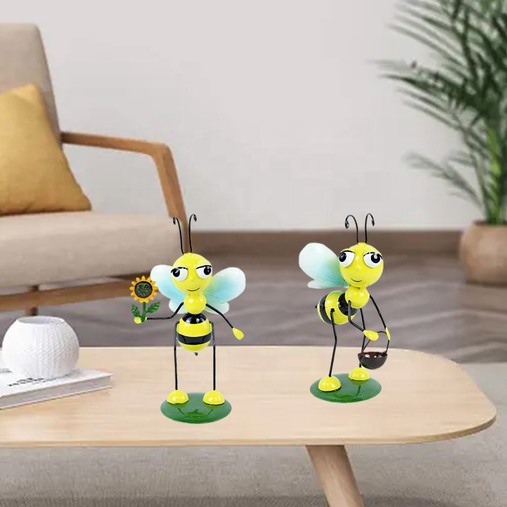 2022 New Indoor Metal Yellow Bee Figurine Home Garden Decor Iron Statue Animal Art Sculpture Ornament