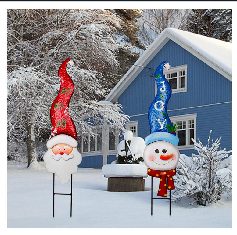 2022 Outdoor Customize Cartoon Metal Santa Claus Snowman Garden Stake For Lawn Christmas Atmosphere Decor