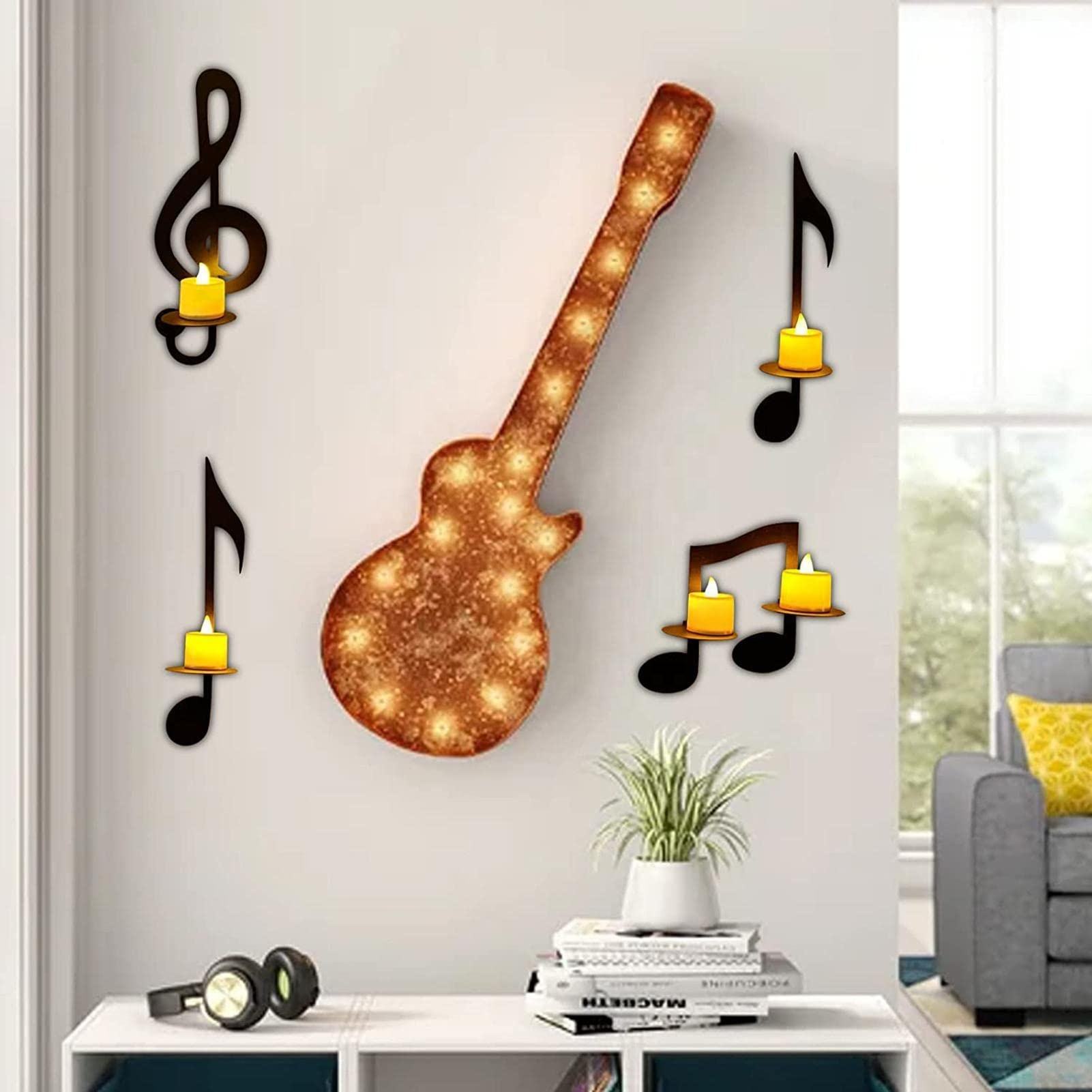 4 Pcs Black Music Note Wall Sconce Metal Candle Holder For Home Office Classroom Musical Symbol Gift Decor