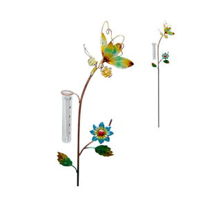 Metal flowers for crafts outdoor decorative garden rain gauge stake wholesale