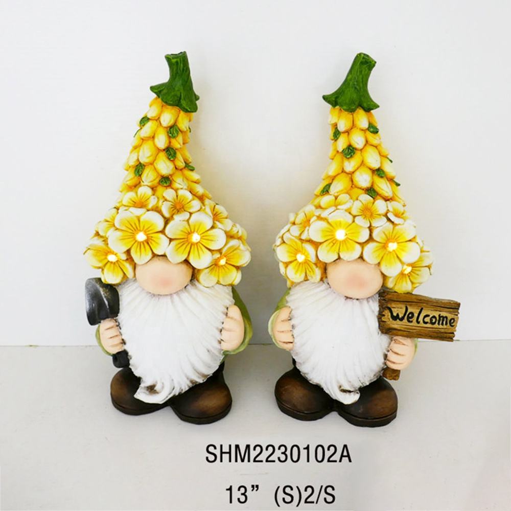 2022 New Custom Resin Flower Hat Gnome Statue Crafts For Outdoor Garden Home Decor Desktop Ornament