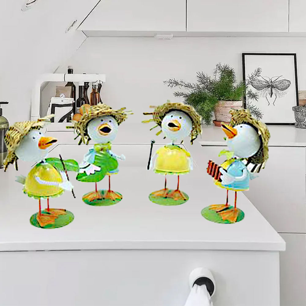 2022 Creative Cartoon Duck Set Easter Metal Crafts Ornament For Living Room Balcony Holiday Gift Decor