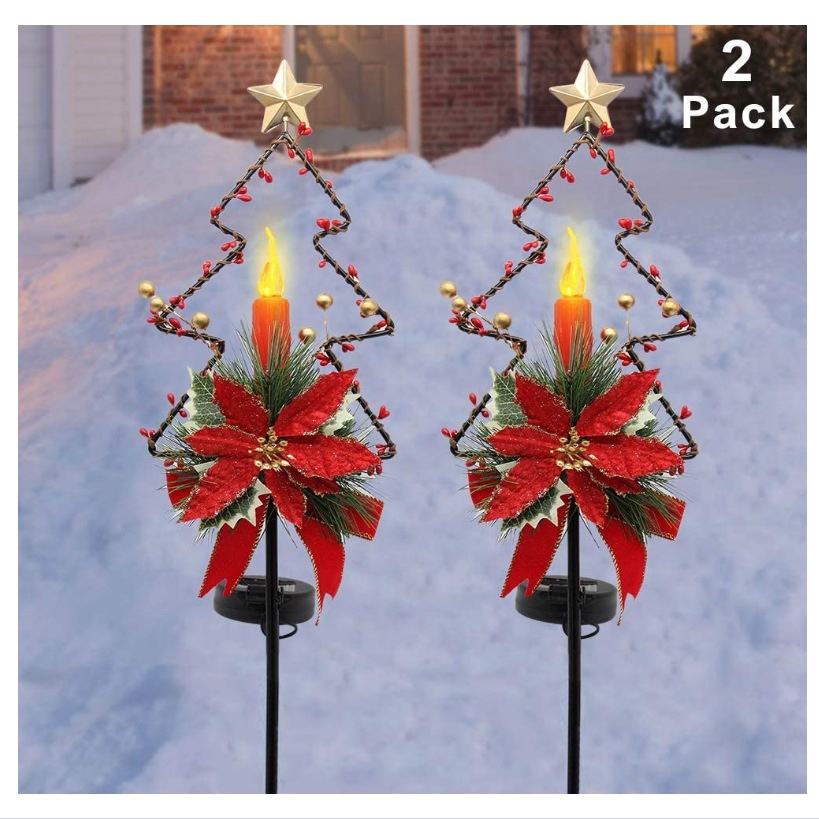 Creative Outdoor Multi Color Led Metal Christmas Solar Garden Stake Light For Patio Lawn Holiday Decoration